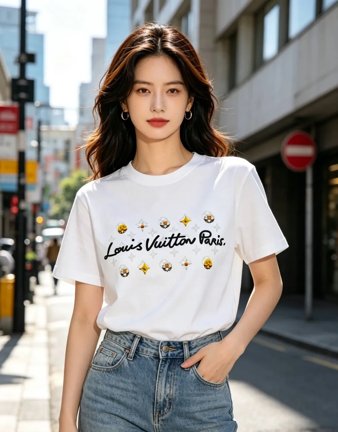 Louis Vuitton/Louis Vuitton 26ss daisy letter print short sleeves